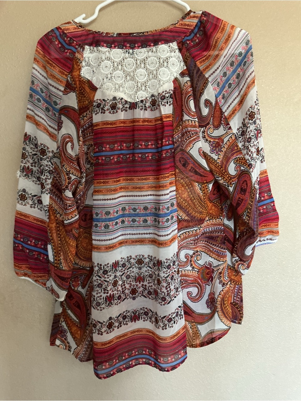 new directions Multicolor Paisley Crochet Yoke Tunic